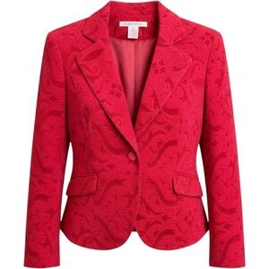 Nine & Company by Nine West Red Velvet Paisley Blazer Jacket Womens 14 Petite